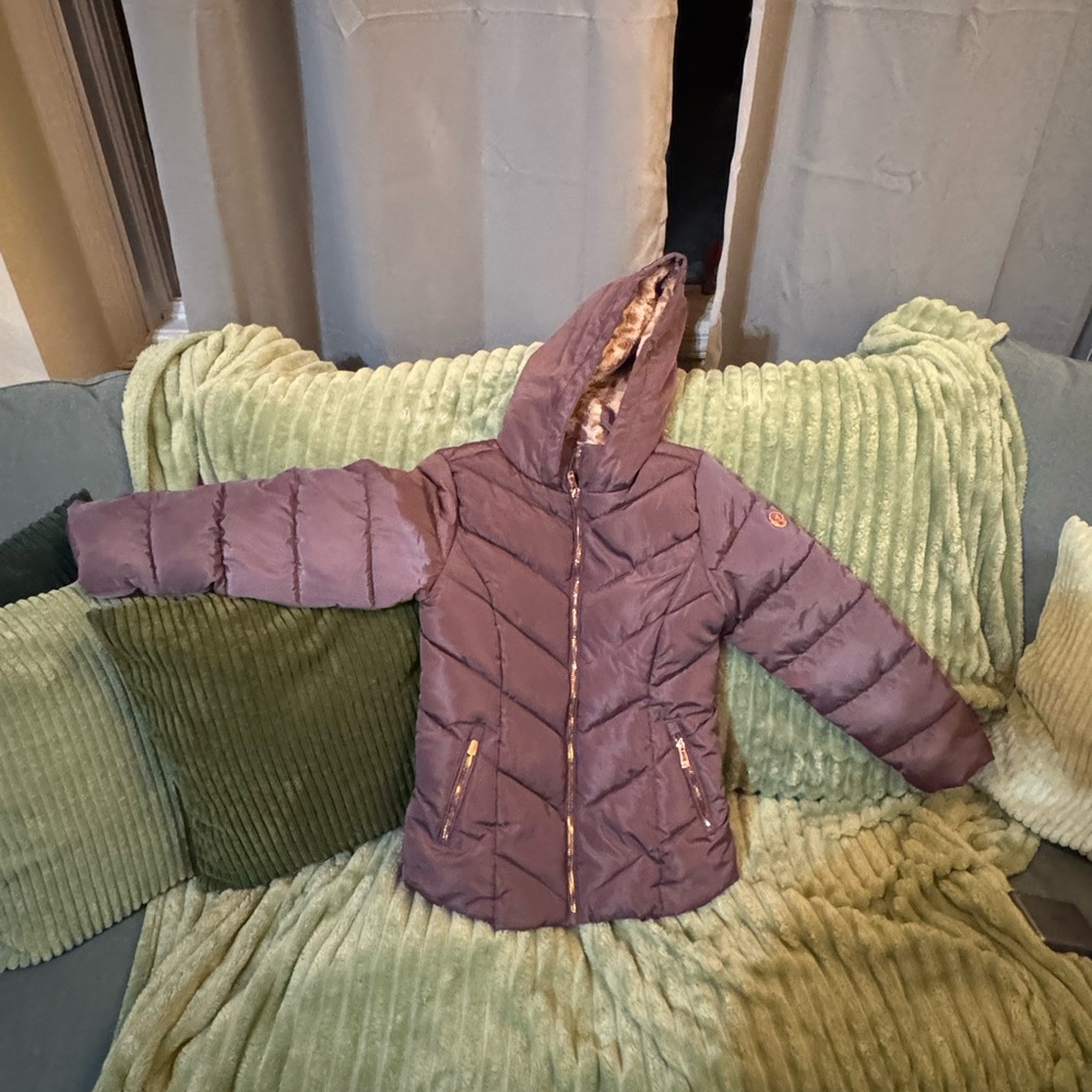 Kensie Girl Leopard Print Faux Fur Puffer Winter Jacket Size 10/12